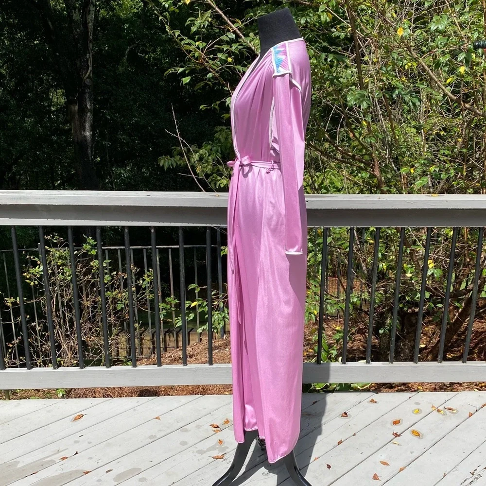 Vintage 80s Does 30s Art Deco Dressing Gown Maxi Kimono Glammy Lingerie - Picture 5 of 12
